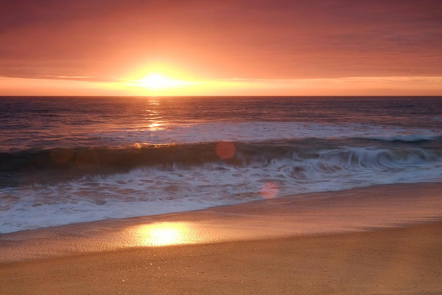 Beach Sunset Photograph - Warm Sunset Waves by Angelo DeVal