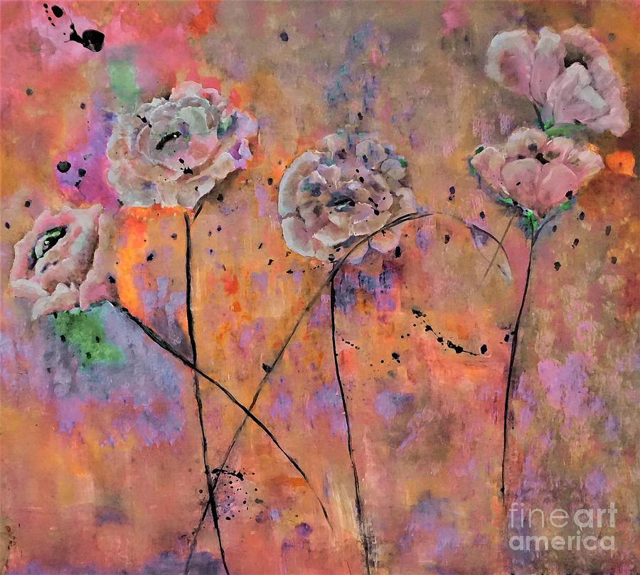 Warm Taupe Floral Painting Painting by Lisa Kaiser