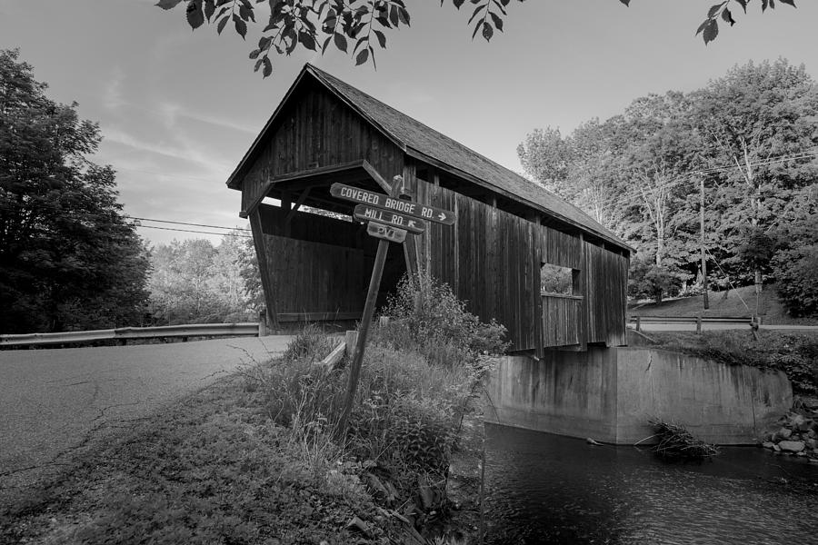 Warren Covered Bridge - Black and White Photograph by Stephen Stookey