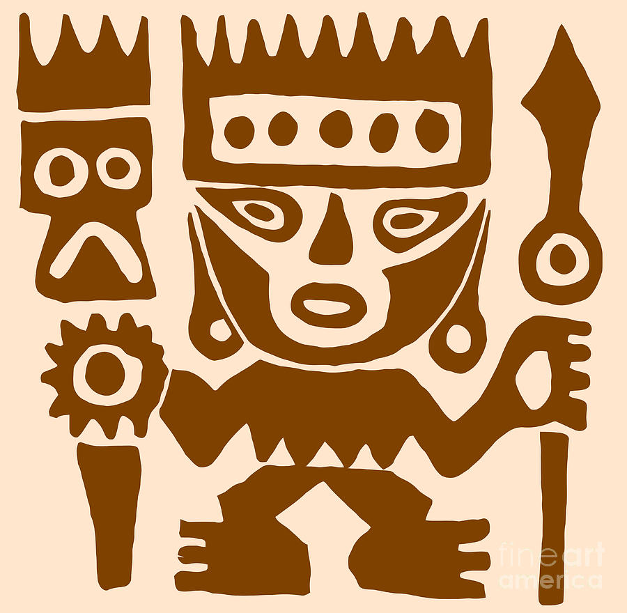 Warrior ancient native American drawing Peru Digital Art by Heidi De Leeuw