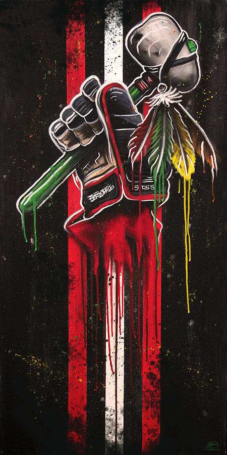 Chicago Blackhawks Mixed Media - Warrior Glove on Black by Michael Figueroa