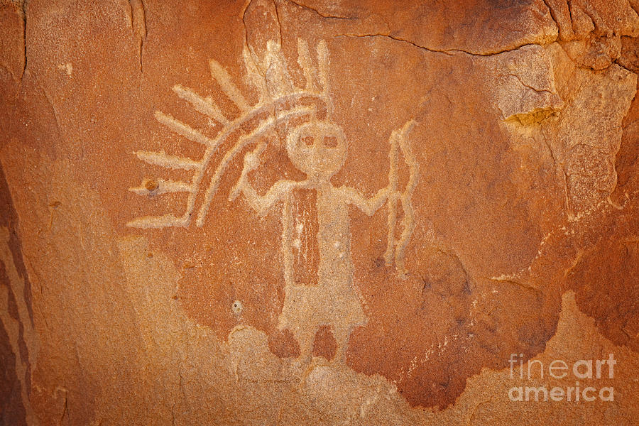 Native American Warrior Petroglyph On Orange Sandstone Photograph by Lone Palm Studio