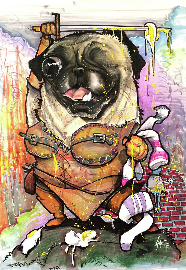 Pug Drawing - Warrior Pug by John LaFree