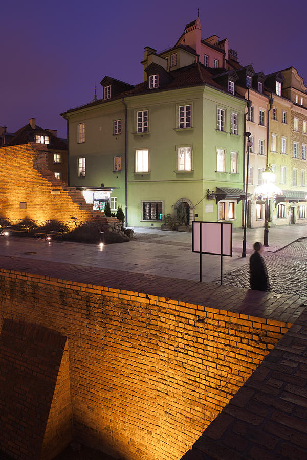 Architecture Photograph - Warsaw Old Town Houses and City Wall at Night by Artur Bogacki