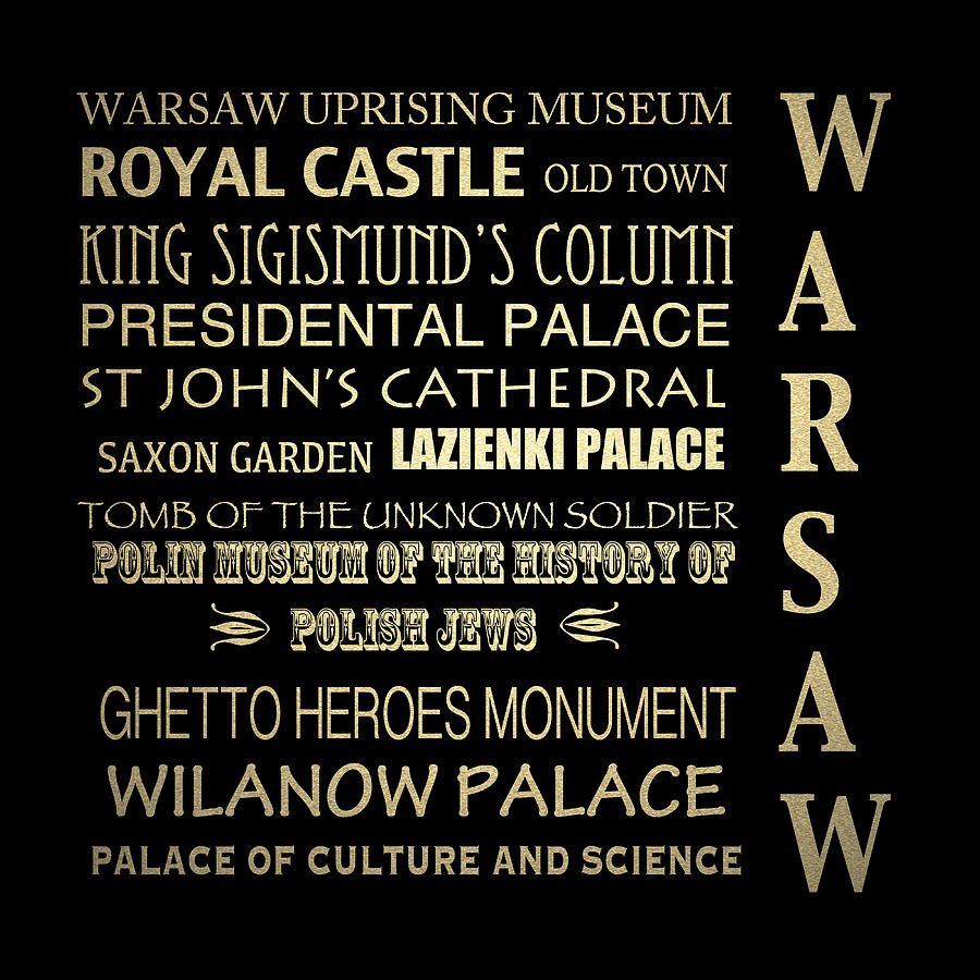 Typography Digital Art - Warsaw Famous Landmarks by Patricia Lintner
