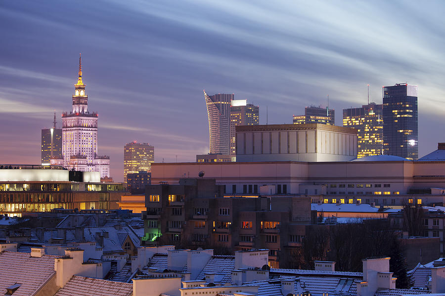 Warsaw Skyline at Dusk in Poland Photograph by Artur Bogacki