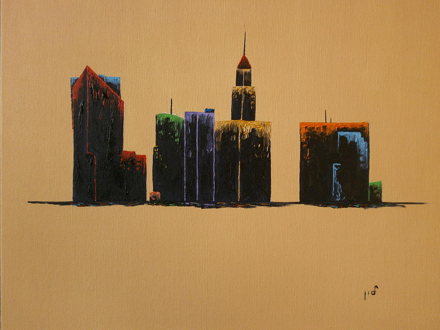 Abstract Painting - Warsaw skyline by Maria Woithofer