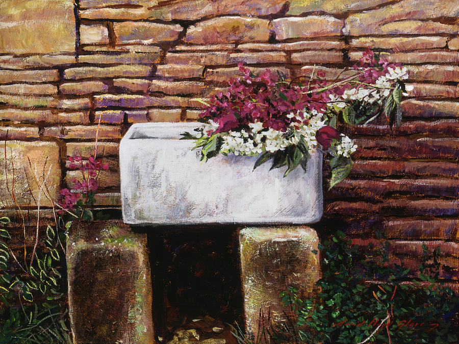 Wash Basin Flowers Painting by David Lloyd Glover