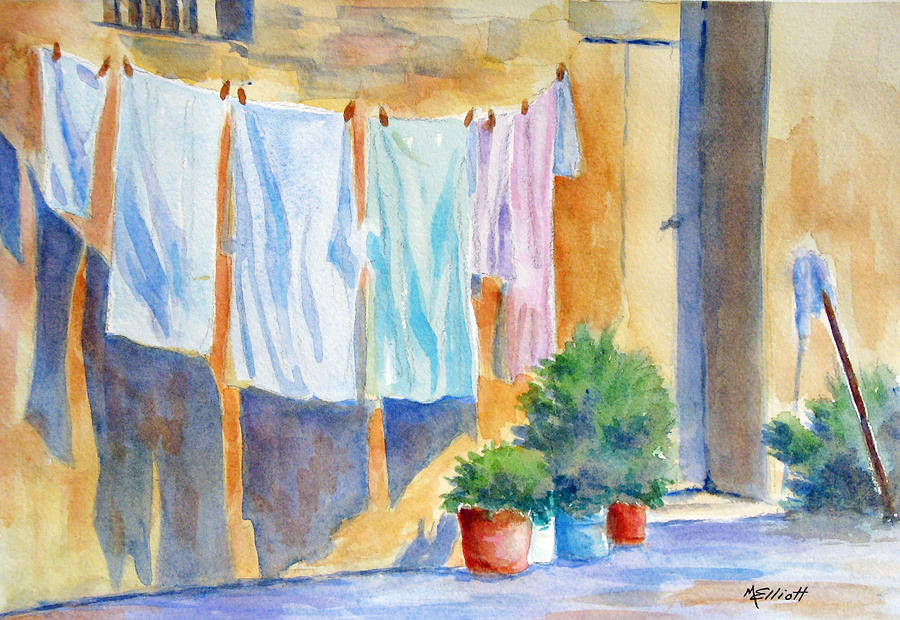 Wash Painting - Wash Day in Marsaxlokk by Marsha Elliott