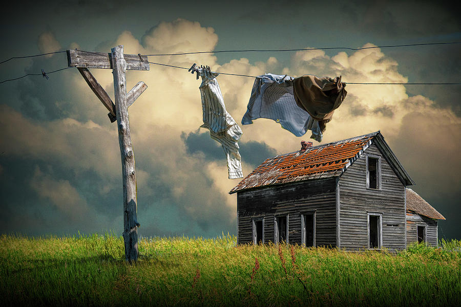Wash on the Line by Abandoned House Photograph by Randall Nyhof
