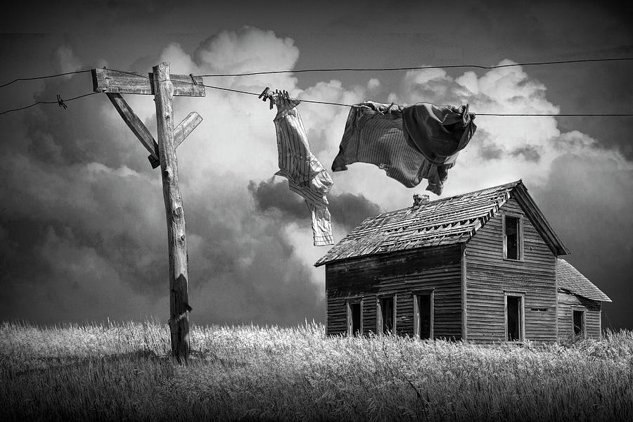Wash on the Line in Black and White Photograph by Randall Nyhof