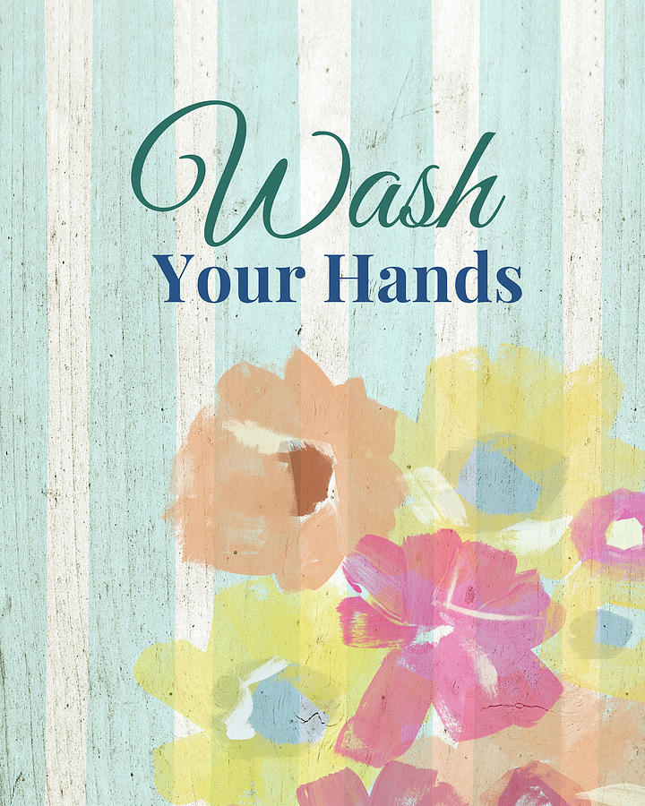 Wash Your Hands Floral Stripe- Art by Linda Woods Painting by Linda Woods