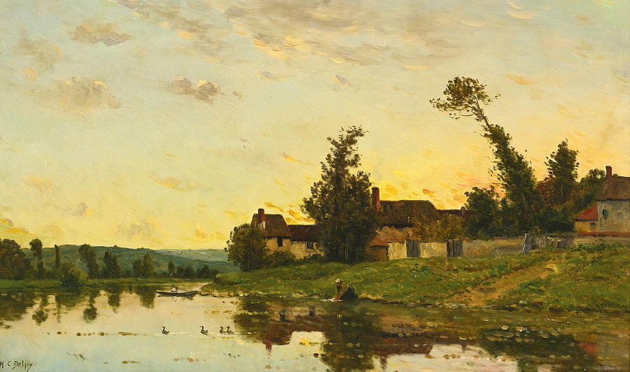 Hippolyte-camille Delpy Painting - Washerwoman on the Banks of the River by Hippolyte-Camille Delpy