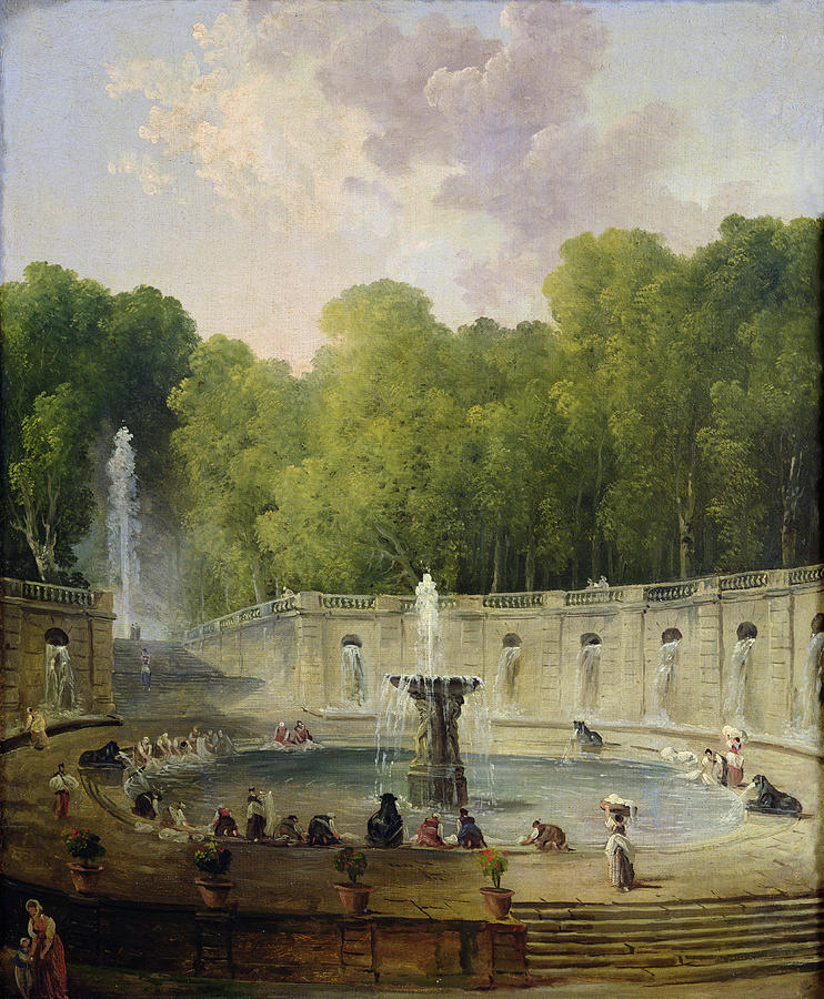 Fountain Painting - Washerwomen in a Park by Hubert Robert