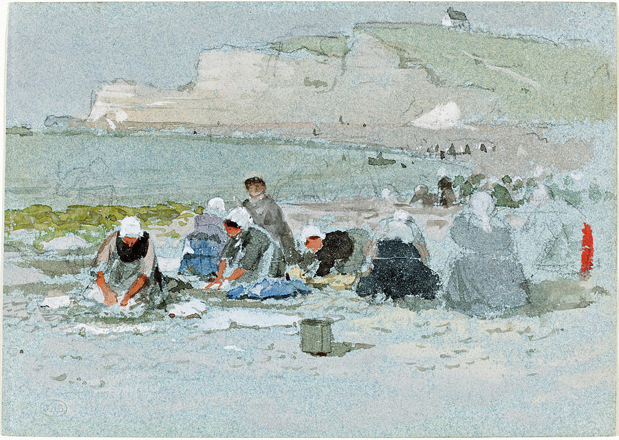 Washerwomen on the Beach at Etretat Painting by George Henry Boughton