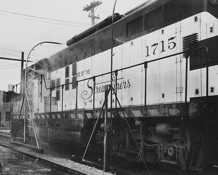 Washing Diesel Engine 1715/1718 Car - 1957 Photograph by Chicago and North Western Historical Society