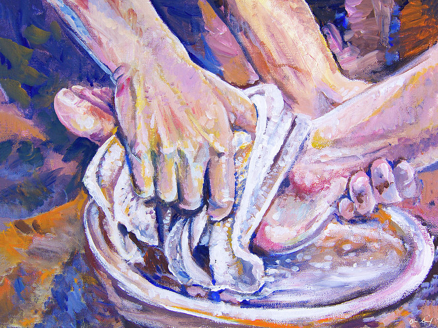 Washing Feet Painting by Aaron Spong
