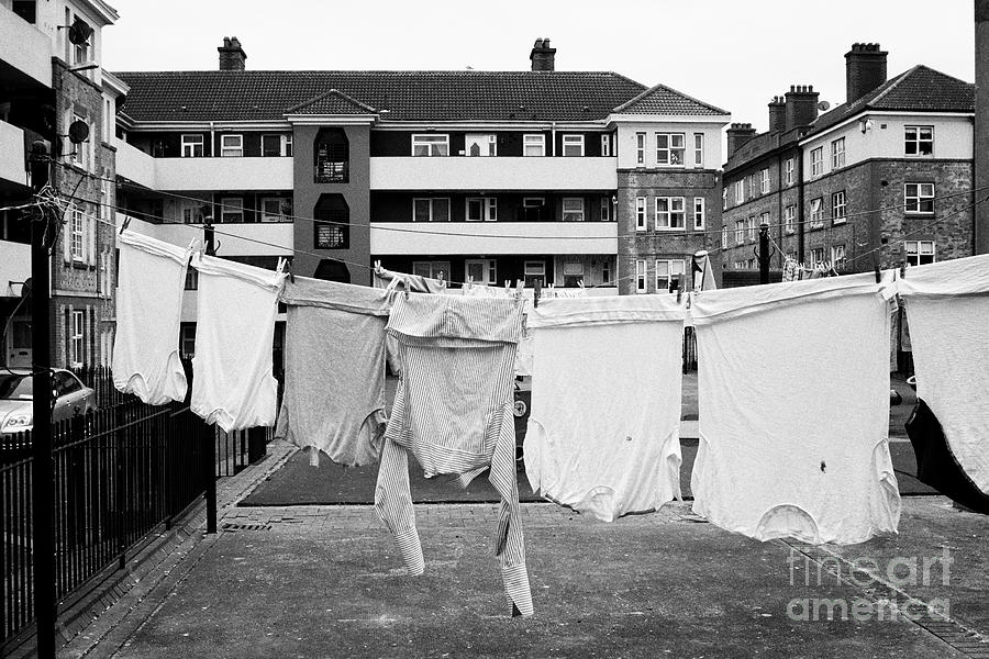 Washing Hanging From Line In Play Area Of Dublin Social Housing Oliver ...