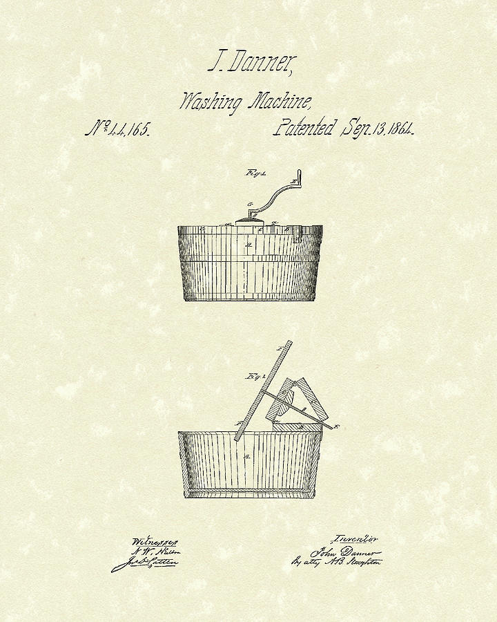 Washing Machine 1861 Patent Art Drawing by Prior Art Design