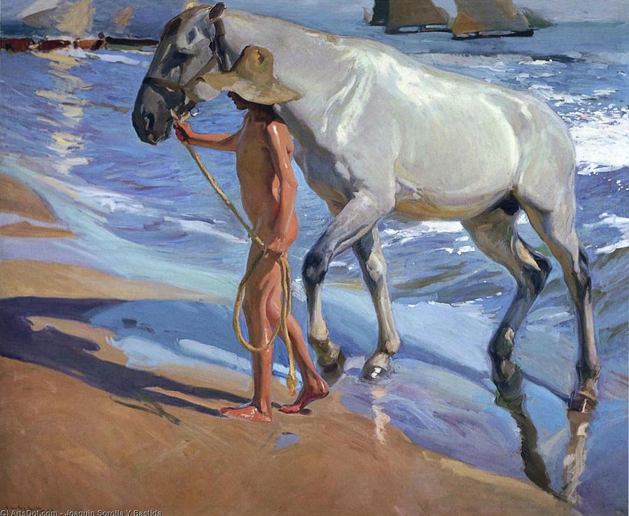 Washing the Horse Painting by Juaquin Sorolla