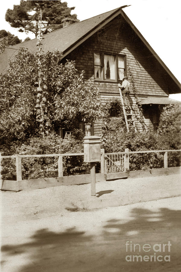 Man Photograph - Washing windows Pacific Grove 1910 by Monterey County Historical Society