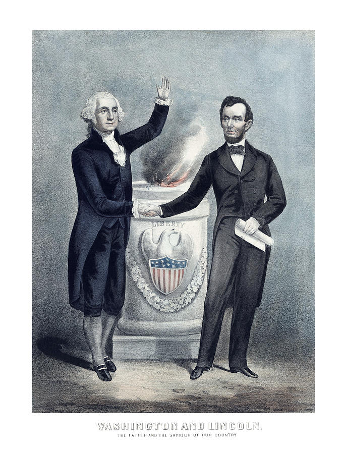 Abraham Lincoln Painting - Washington And Lincoln Shaking Hands by War Is Hell Store