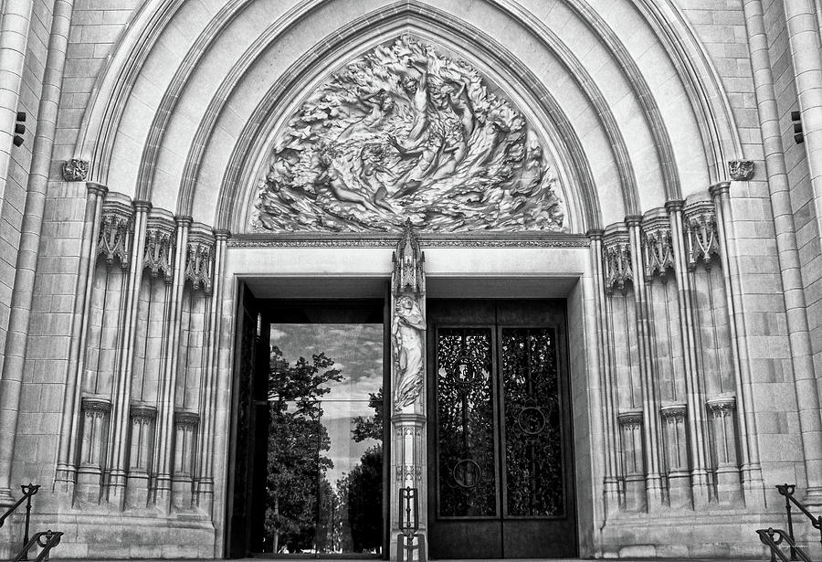 Washington Cathedral Entrance 001 bw Photograph by George Bostian