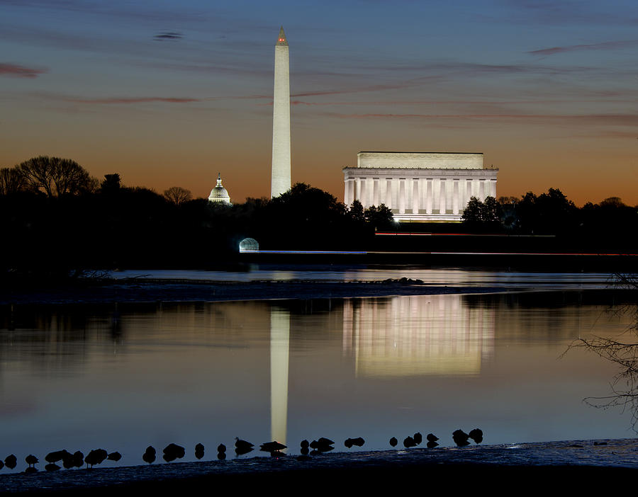 Nature Photograph - Washington DC - Capitol - Washington Monument and Lincoln Memorial by Brendan Reals