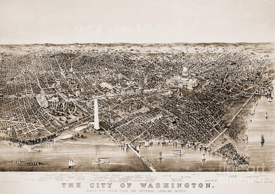 Washington Monument Drawing - Aerial View Of Washington D.c., 1892 by Currier and Ives