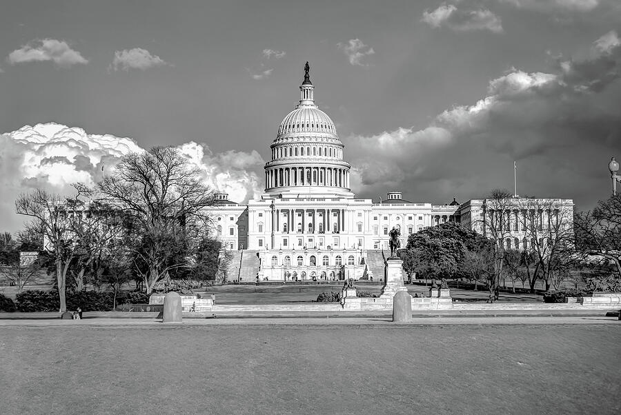 Black And White Photograph - Washington DC Capitol Building - Black and White by Gregory Ballos