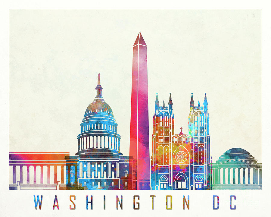 Washington DC landmarks watercolor poster Painting by Pablo Romero