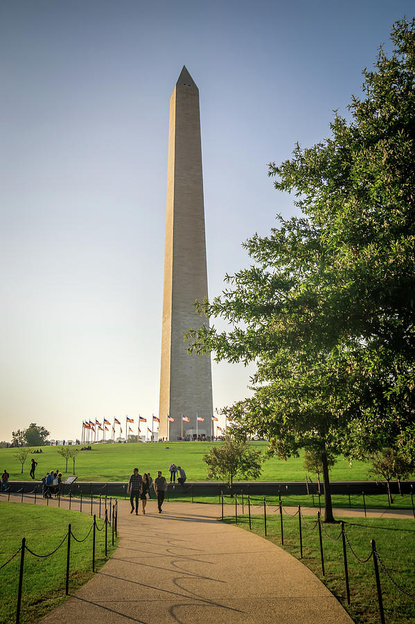 Washington Dc Memorial Tower Monument At Sunset  Photograph by Alex Grichenko