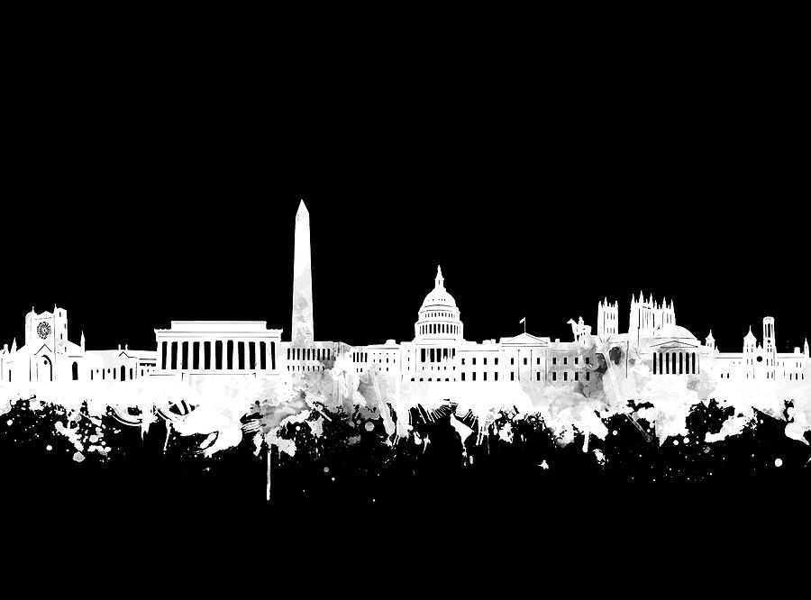 Washington Dc Skyline Black And White 2 Digital Art