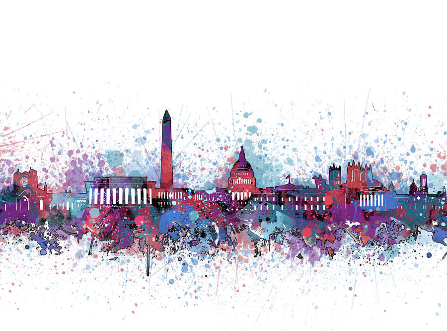 Washington Dc Skyline Color Splatter Digital Art