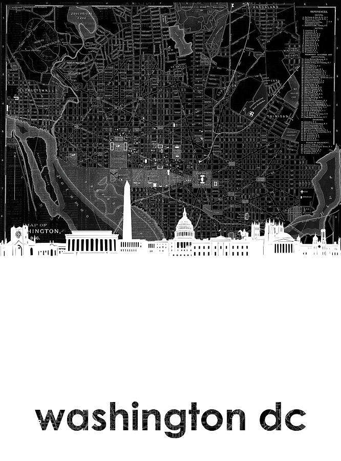 Washington Dc Skyline Map 5 Digital Art by Bekim M