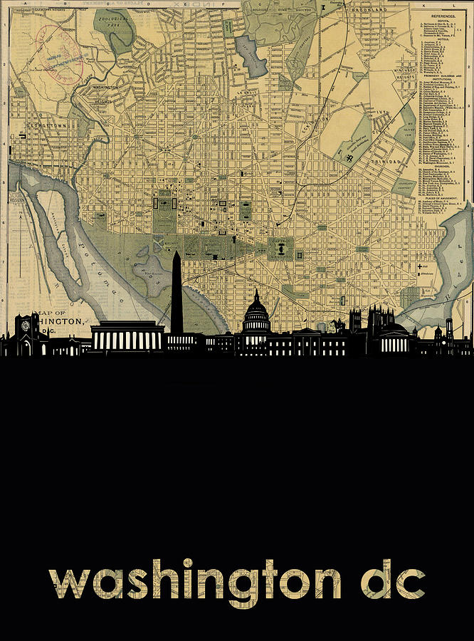 Washington Dc Skyline Map Digital Art