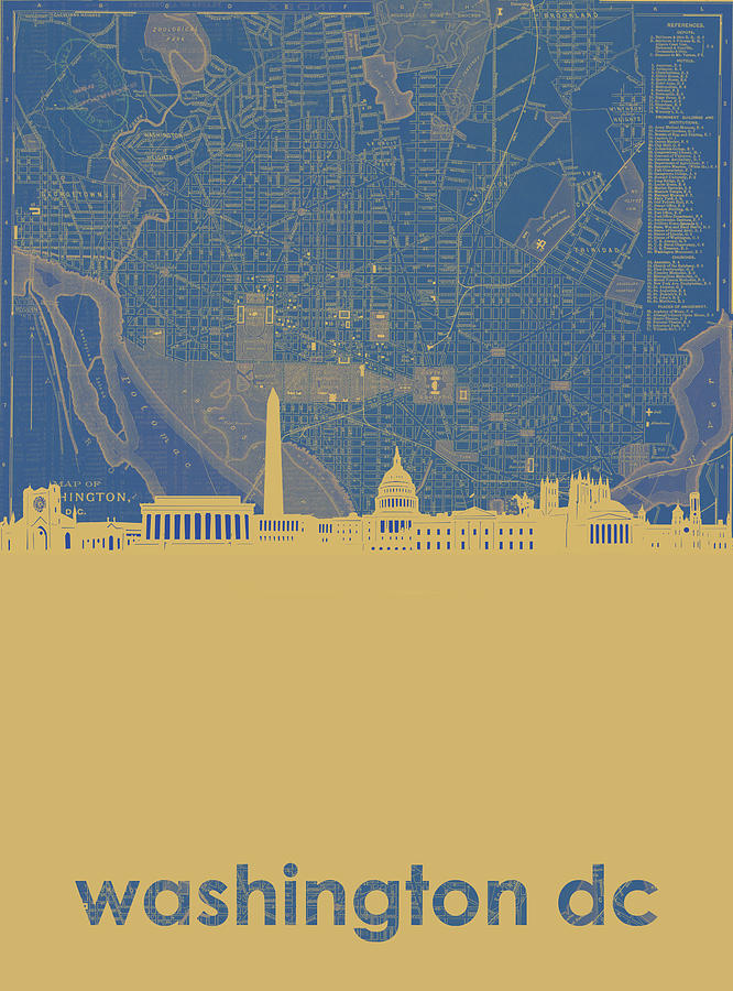 Washington Dc Skyline Map2 Digital Art by Bekim M