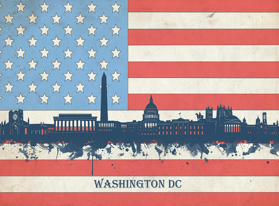Architecture Digital Art - Washington Dc Skyline Usa Flag 3 by Bekim M