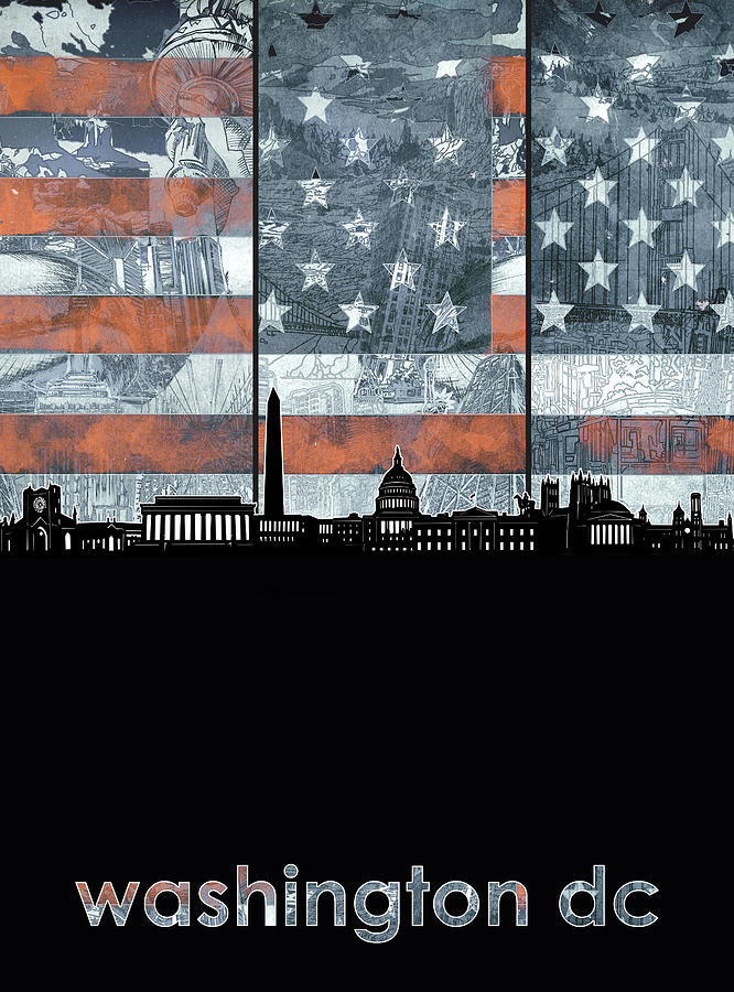 Washington Dc Skyline Usa Flag Digital Art