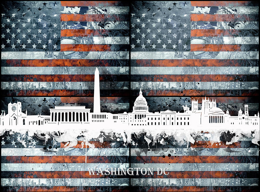 Washington Dc Skyline Usa Flag2 Digital Art by Bekim M