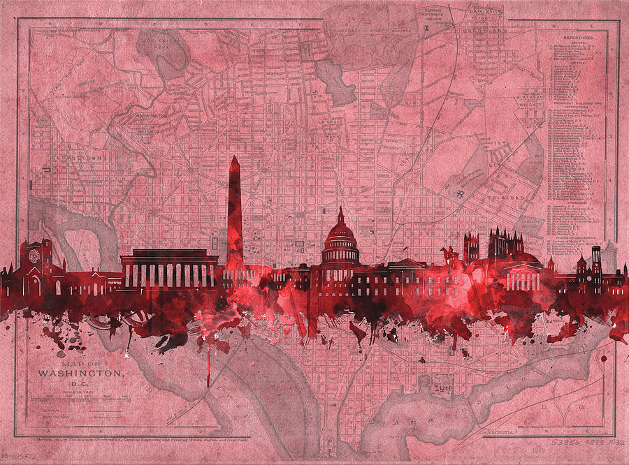 Washington Dc Skyline Vintage Red Digital Art