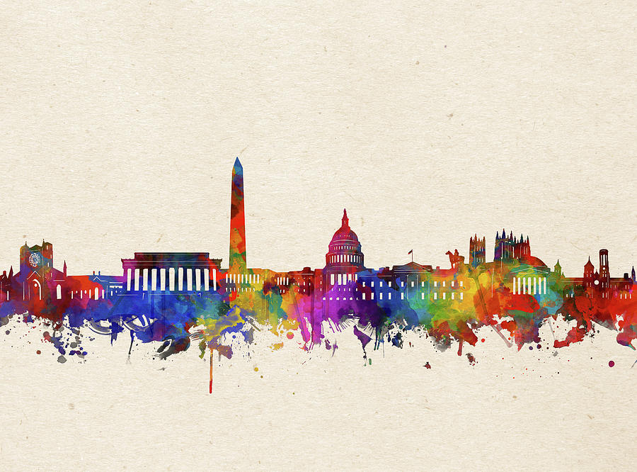 Washington Dc Skyline Watercolor 2 Digital Art by Bekim M