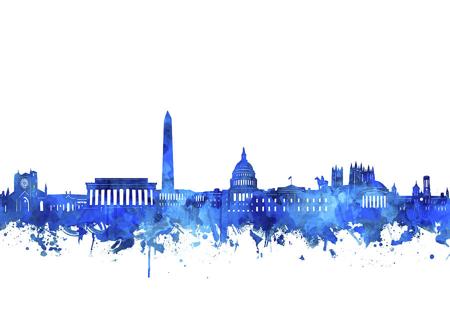 Washington Dc Skyline  Watercolor Blue Digital Art by Bekim M