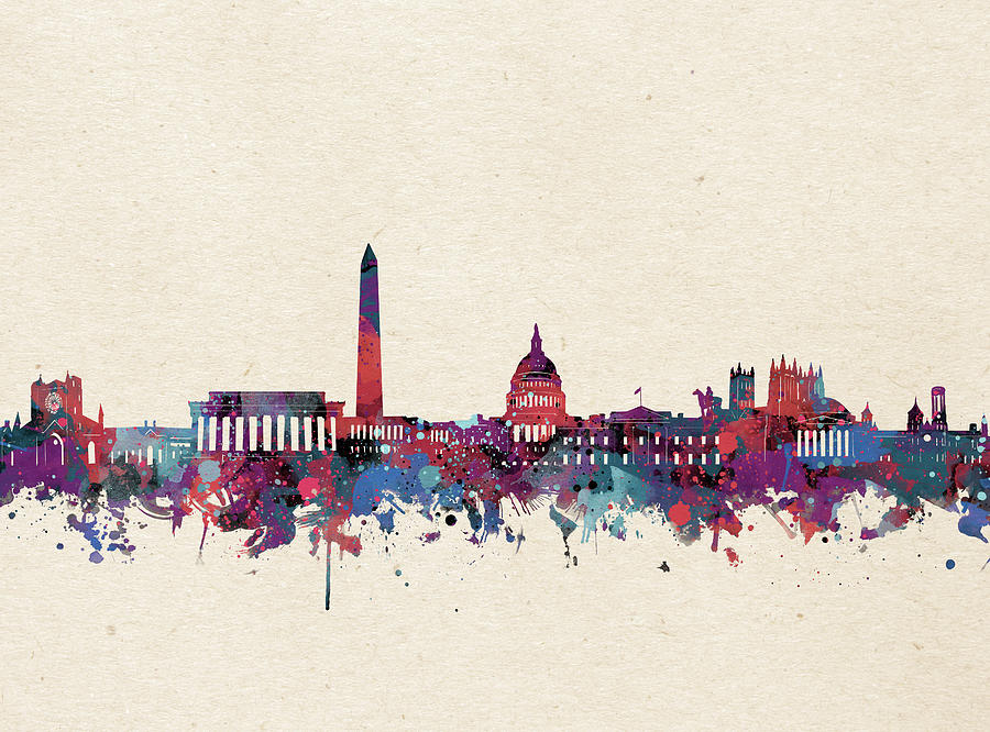 Washington Dc Skyline Watercolor Purple Digital Art