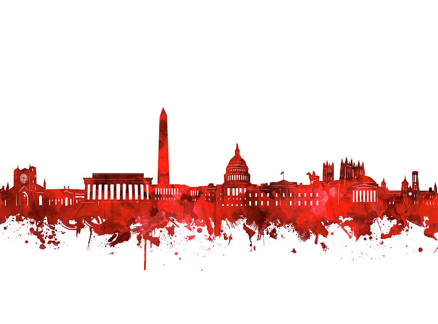 Washington Dc Skyline Watercolor Red Digital Art by Bekim M