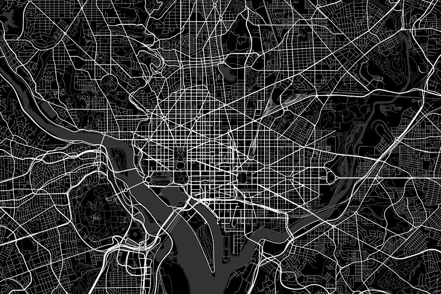 Washington Dc Usa Dark Map Digital Art