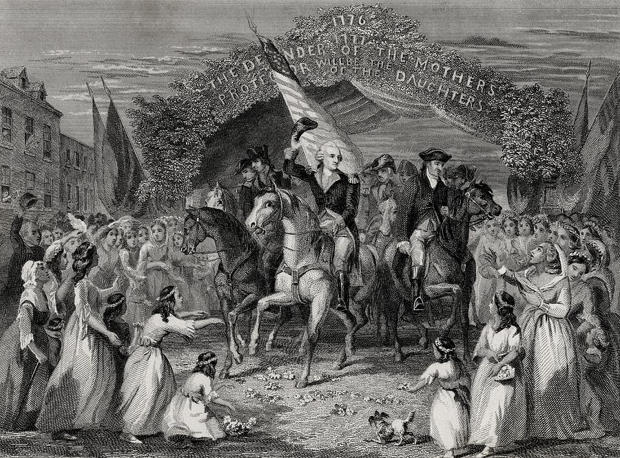 Black And White Drawing - Washington Entering Trenton New Jersey by Vintage Design Pics