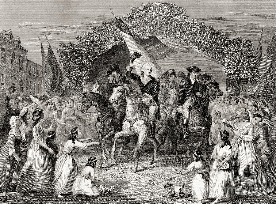George Washington Drawing - Washington entering Trenton  New Jersey USA, 1789 by American School