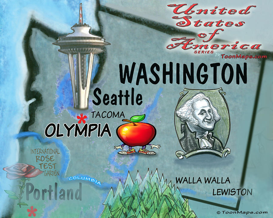 Washington Fun Map Digital Art by Kevin Middleton