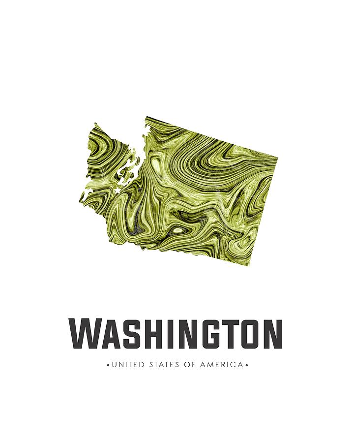 Washington Map Art Abstract in Olive Mixed Media by Studio Grafiikka